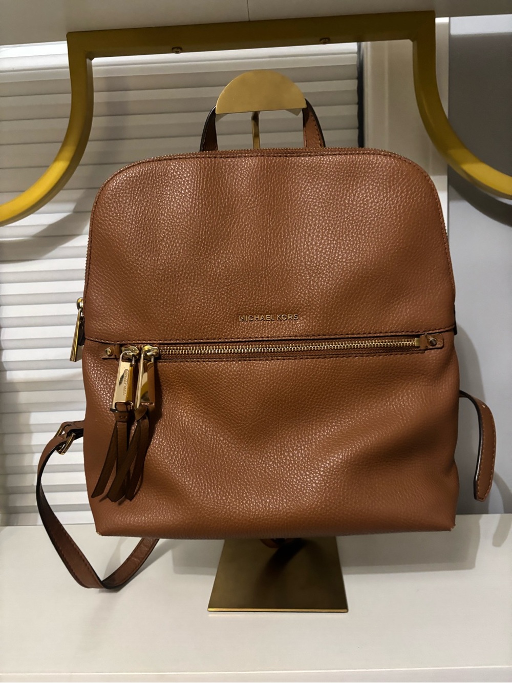 Michael Kors Tan Pebbled Leather Backpack with Gold Hardware